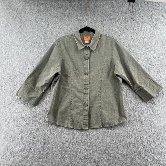 Hearts of Palm Linen Blend Button Down Shirt Olive Green Women's 14 - Picture 4 of 12